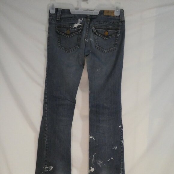 BLUENOTES | 27 X 30 | Kate Relaxed Flare | Distressed Denim | White Paint Spill - Picture 2 of 16